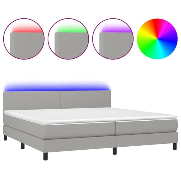 Ramsäng med madrass & LED ljusgrå 200x200 cm tyg