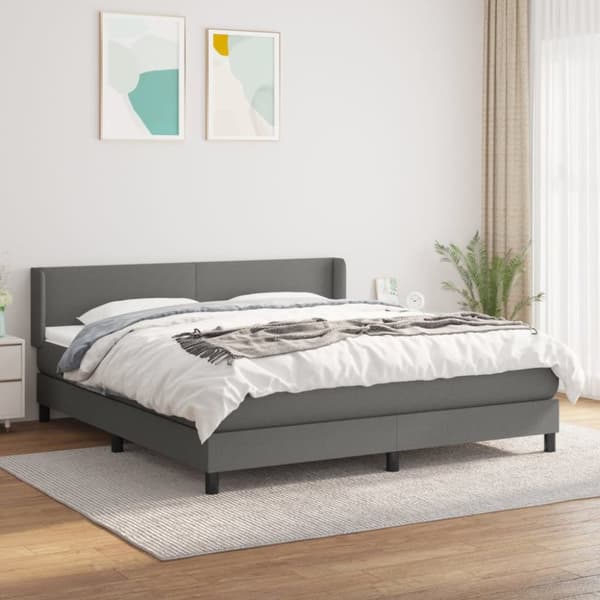 Ramsäng med madrass mörkgrå 180x200 cm tyg
