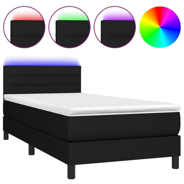 Ramsäng med madrass & LED svart 100x200 cm tyg