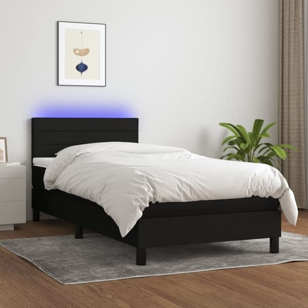Ramsäng med madrass & LED svart 100x200 cm tyg