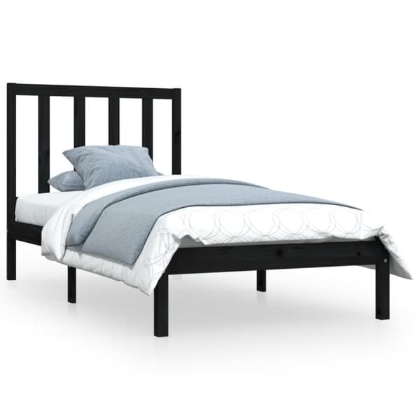 Sängram svart massiv furu 75x190 cm