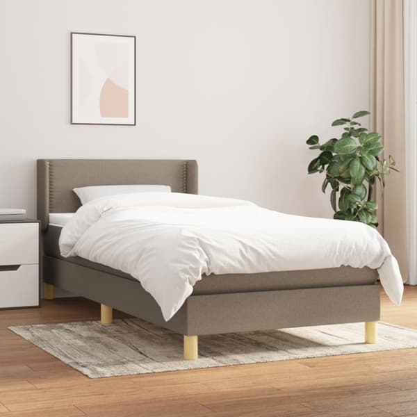 Ramsäng med madrass taupe 90x200 cm tyg