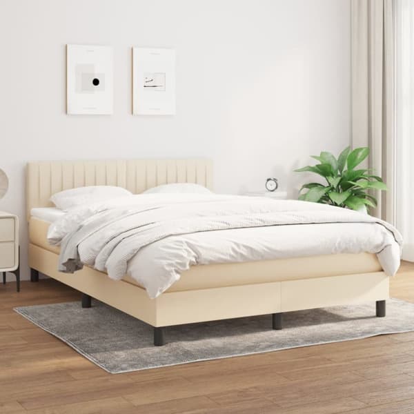 Ramsäng med madrass gräddvit 140x190 cm tyg