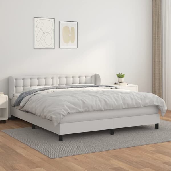 Ramsäng med madrass vit 160x200 cm konstläder