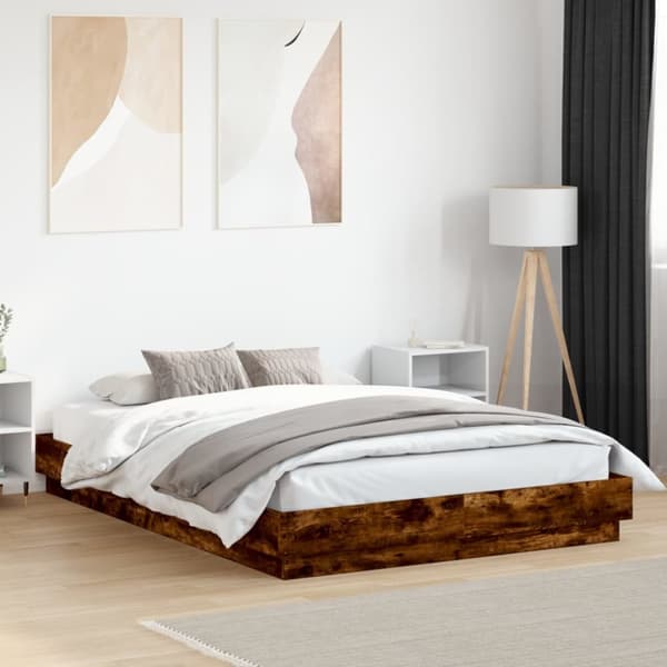 Sängram rökfärgad ek 140x200 cm konstruerad trä