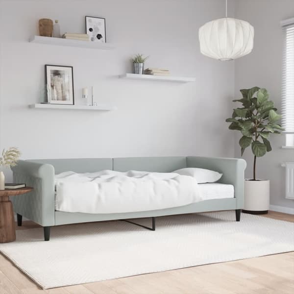 Dagbädd med madrass ljusgrå 90x200 cm sammet