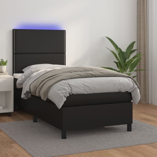 Ramsäng med madrass & LED svart 80x200 cm konstläder