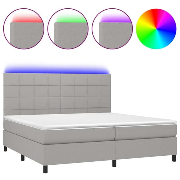 Ramsäng med madrass & LED ljusgrå 200x200 cm tyg