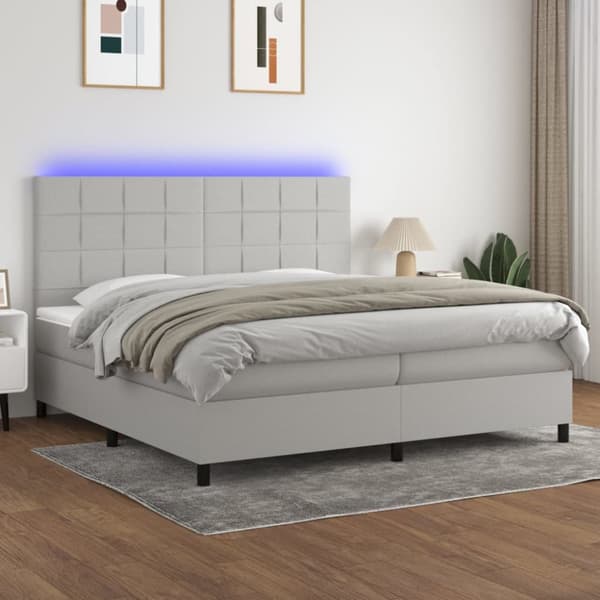 Ramsäng med madrass & LED ljusgrå 200x200 cm tyg