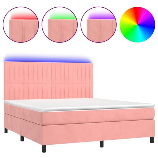 Ramsäng med madrass rosa & LED 160x200 cm sammet