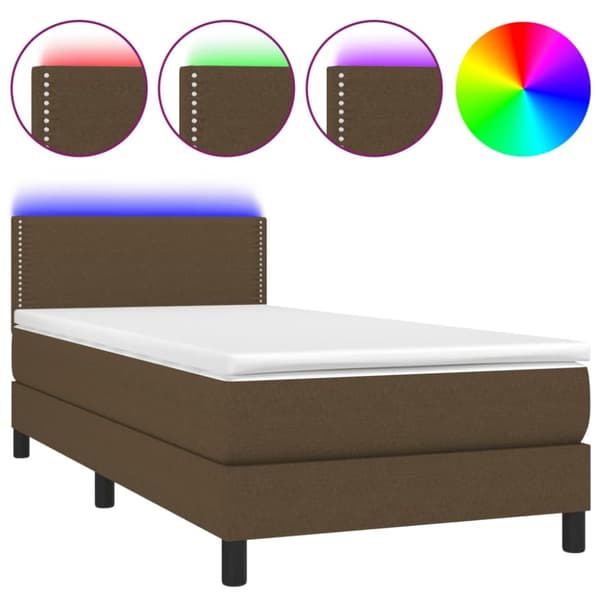 Ramsäng med madrass & LED mörkbrun 90x190 cm tyg