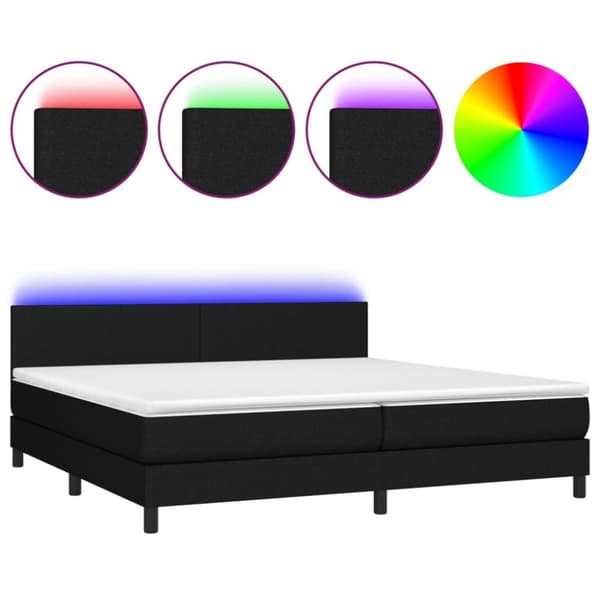 Ramsäng med madrass & LED svart 200x200 cm tyg