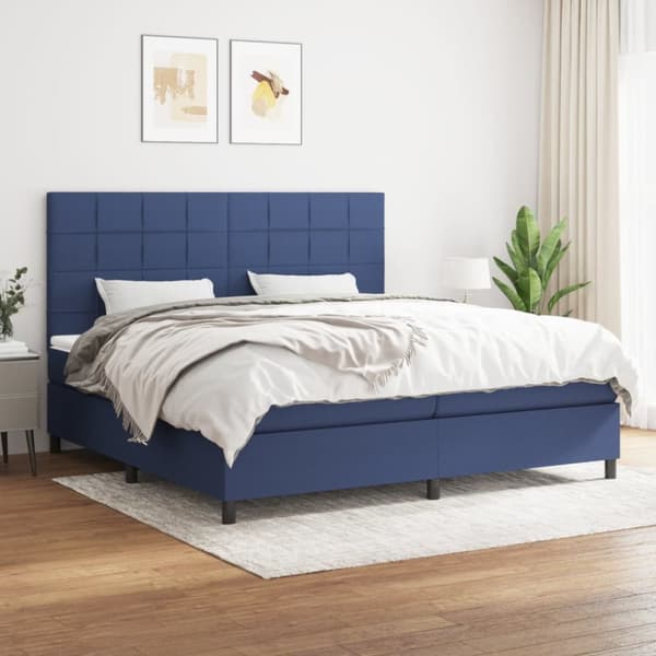 Ramsäng med madrass blå 200x200 cm tyg