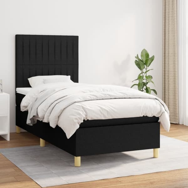 Ramsäng med madrass svart 90x190 cm tyg