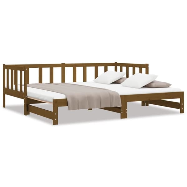 Utdragbar dagbädd honungsbrun 2x(90x190) cm massiv furu