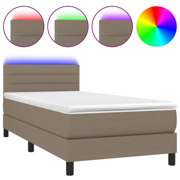 Ramsäng med madrass & LED taupe 90x190 cm tyg
