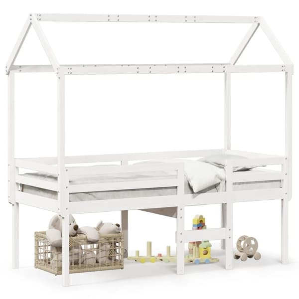Hög säng med tak vit 90x200 cm massiv furu