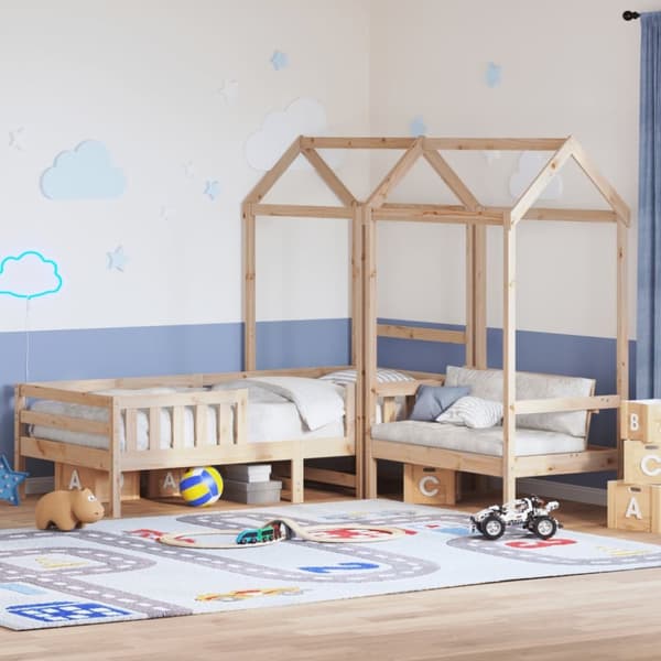Sängram med bänk och tak 100x200 cm massiv furu