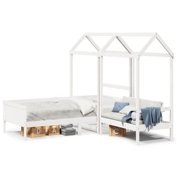 Dagbädd med bänk och tak vit 90x190 cm massiv furu