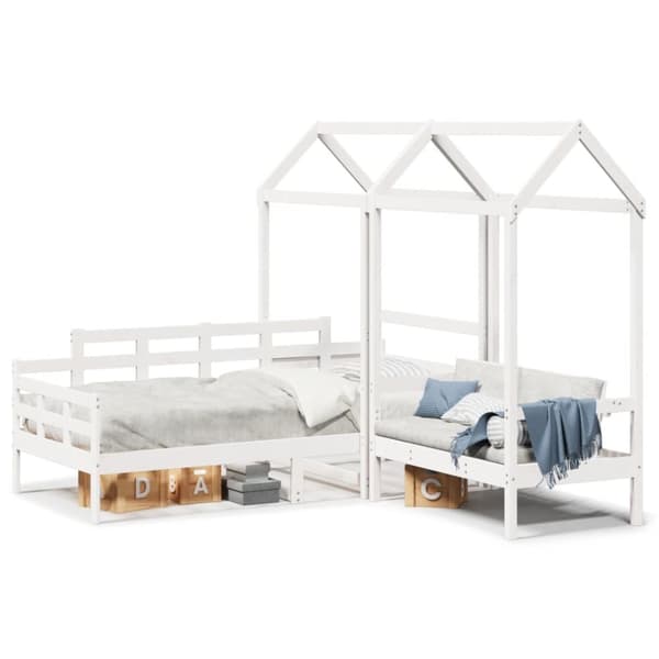 Dagbänk med bänk och tak vit 90x200 cm massiv furu