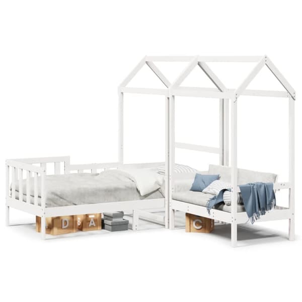 Dagbädd med bänk och tak vit 90x190 cm massiv furu