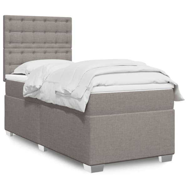 Ramsäng med madrass taupe 90x190 cm tyg