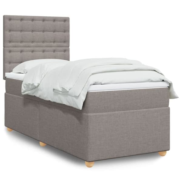 Ramsäng med madrass taupe 90x190 cm tyg