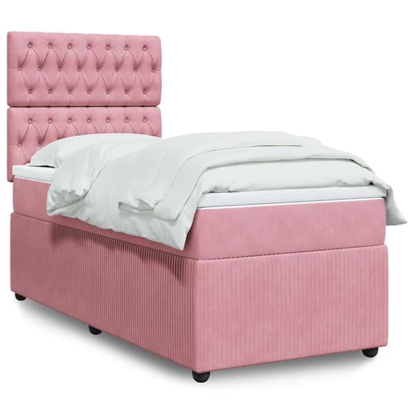 Ramsäng med madrass rosa 90x190 cm sammet