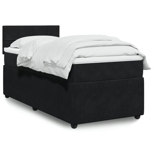 Ramsäng med madrass svart 90x190 cm sammet