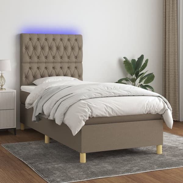 Ramsäng med madrass & LED taupe 100x200 cm tyg
