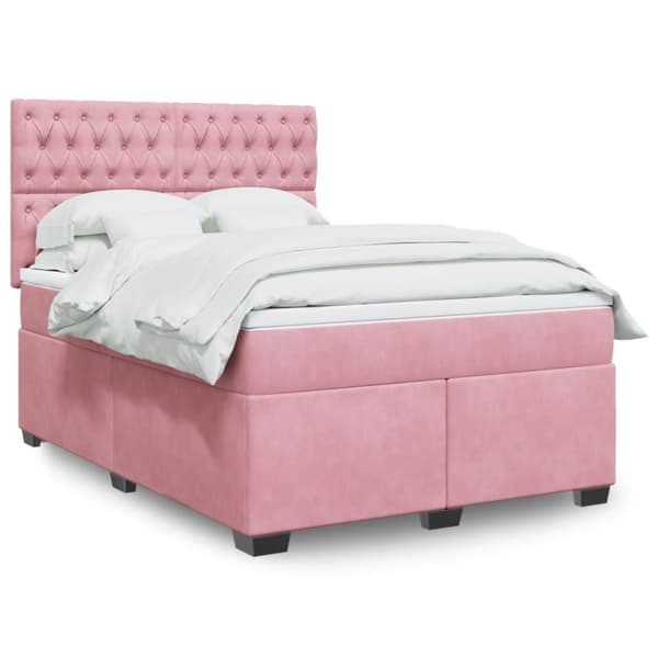 Ramsäng med madrass rosa 160x200 cm sammet