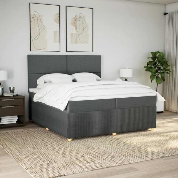 Ramsäng med madrass mörkgrå 200x200 cm tyg