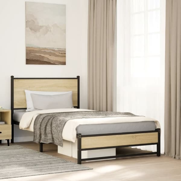 Sängram utan madrass metall sonoma-ek 107x203 cm