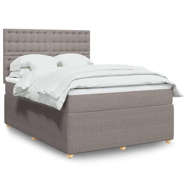 Ramsäng med madrass taupe 140x190 cm tyg