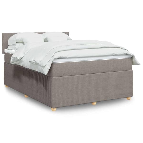 Ramsäng med madrass taupe 140x190 cm tyg