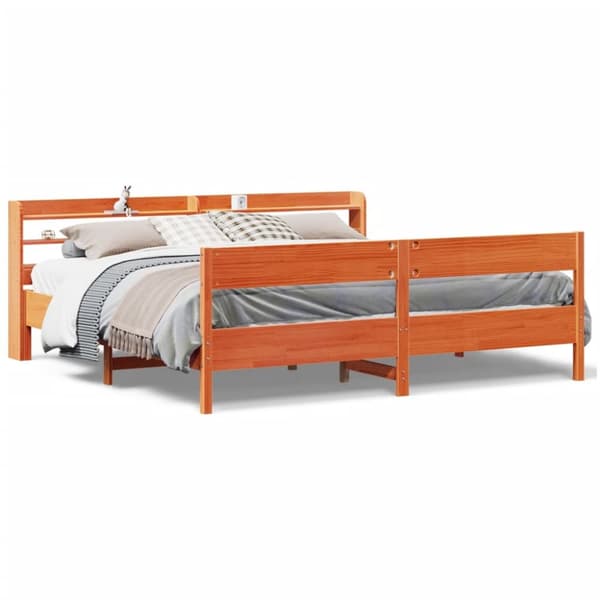 Sängram utan madrass vaxbrun 200x200 cm massiv furu