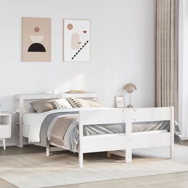 Sängram utan madrass vit 160x200 cm massiv furu