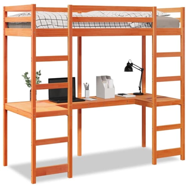 Loftsäng utan madrass vaxbrun 90x190 cm massiv furu