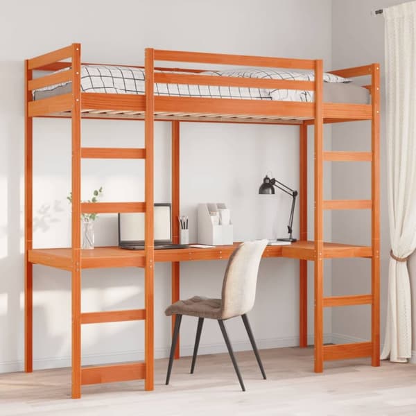 Loftsäng utan madrass vaxbrun 90x190 cm massiv furu