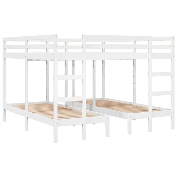 Våningssäng 3 platser vit 140x200/70x140 cm massiv furu