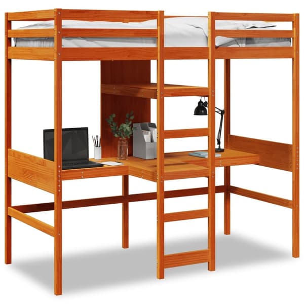 Loftsäng utan madrass vaxbrun 75x190 cm massiv furu