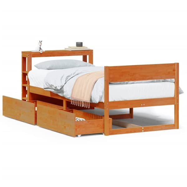Sängram utan madrass vaxad brun 90x190 cm massiv furu