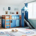 Miniatyrbild 1 av 2: Loftsäng med torn blå 90x200 cm massiv furu