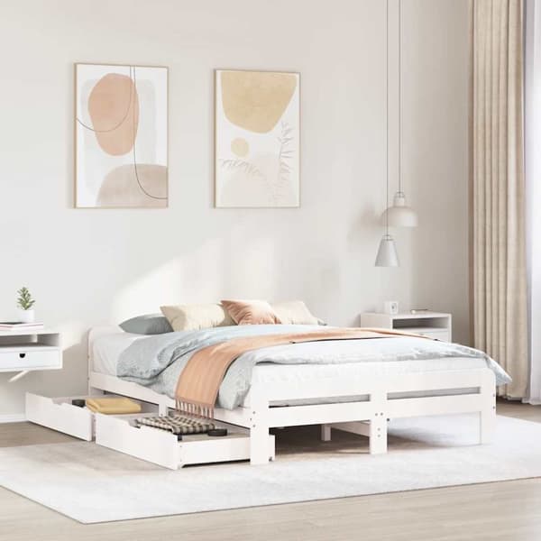 Sängram utan madrass vit 140x190 cm massiv furu