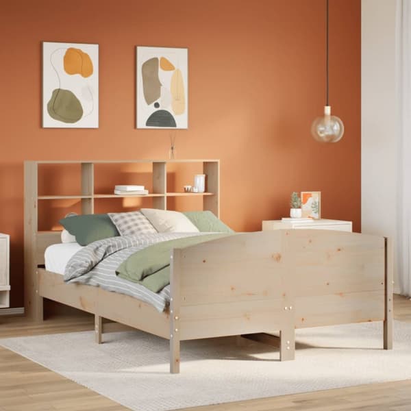 Säng med bokhylla utan madrass 120x190 cm massiv furu