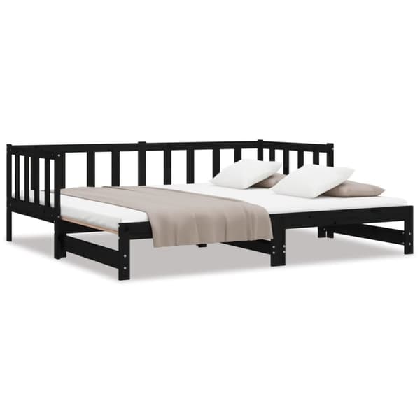 Dagbädd med extrasäng svart 90x200 cm massiv furu
