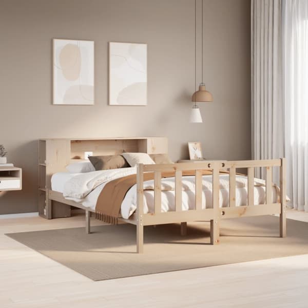 Säng med bokhylla utan madrass 140x200cm massiv furu