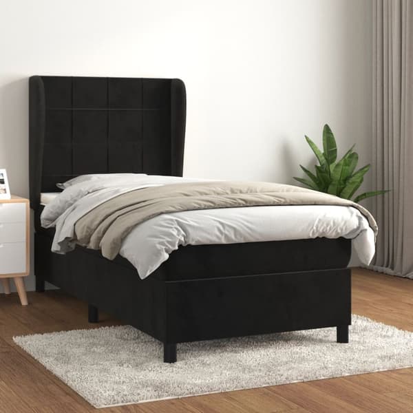 Ramsäng med madrass svart 80x200 cm sammet