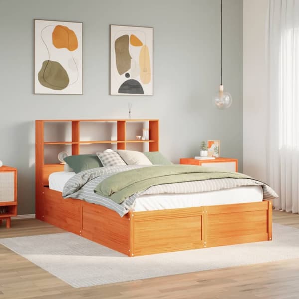 Sängram utan madrass vaxbrun 135x190 cm massiv furu