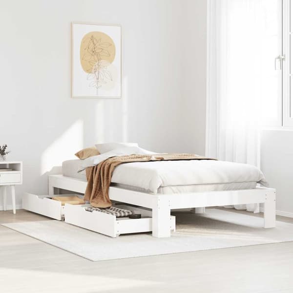 Sängram utan madrass vit 75x190 cm massiv furu